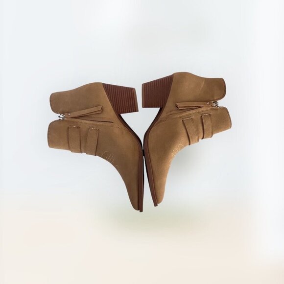 ZBY Womens Tan Western Ankle Boots With Double Buckle & Stacked Heel Size 9.5 - Picture 7 of 9